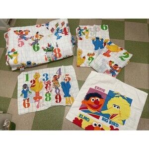 Vintage Stevens Sesame Street Twin Comforter Sheet Set W/ Towel Pillow Case 80’s